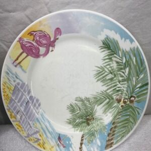 Gibson Everyday Flamingo Palm Tree Beach Salad Plates Set of 3 Multicolor 7.5"